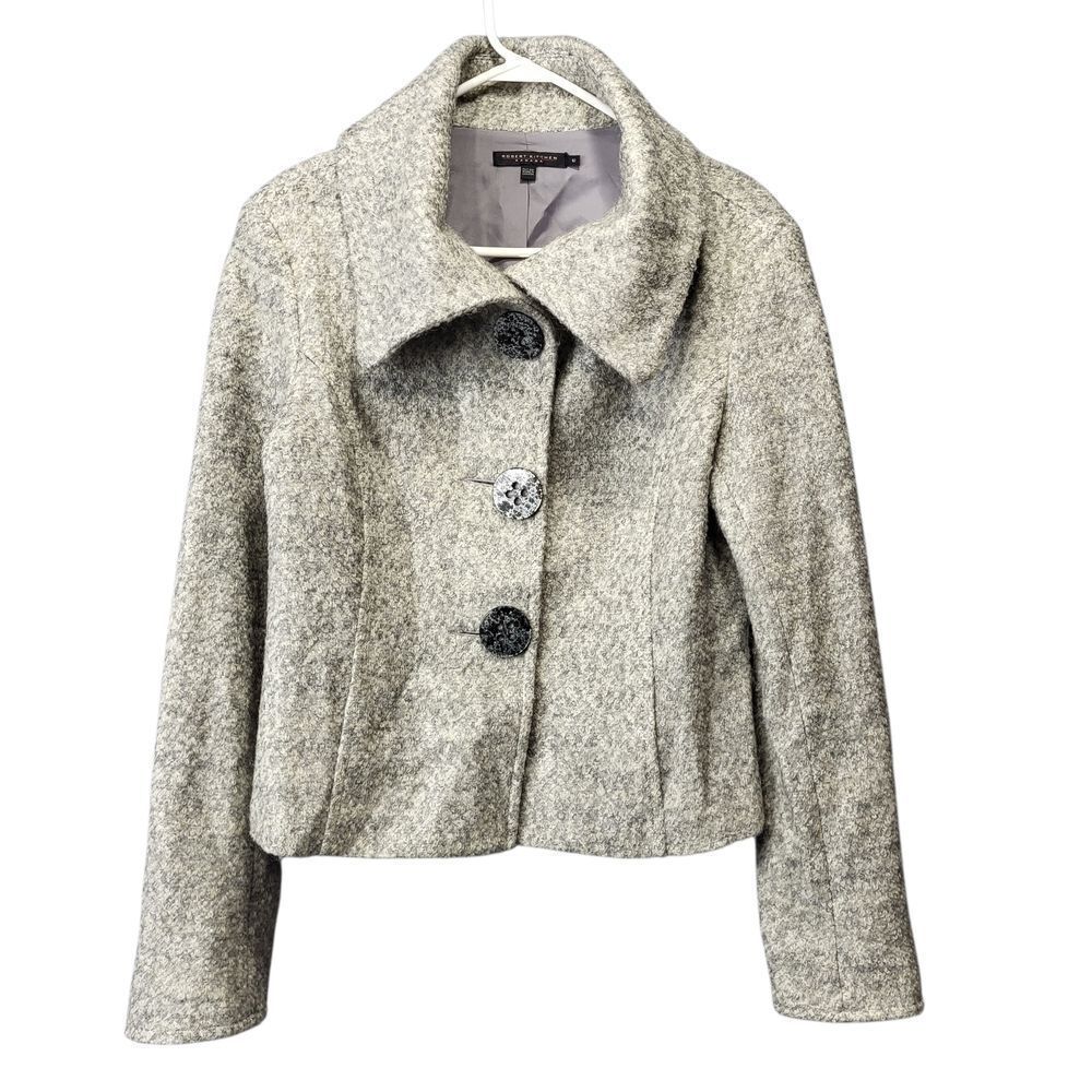 Robert Kitchen Gray Wool‎ Blend Cropped Peacoat Jacket - Size 12